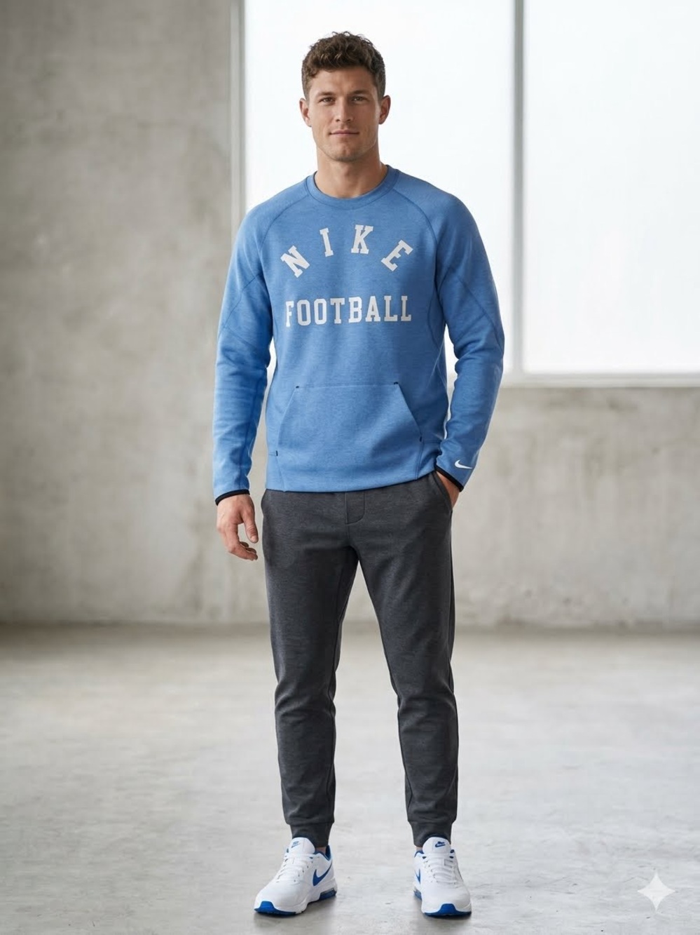 Nike Light Blue Crewneck Sweatshirt with 'Football' Logo